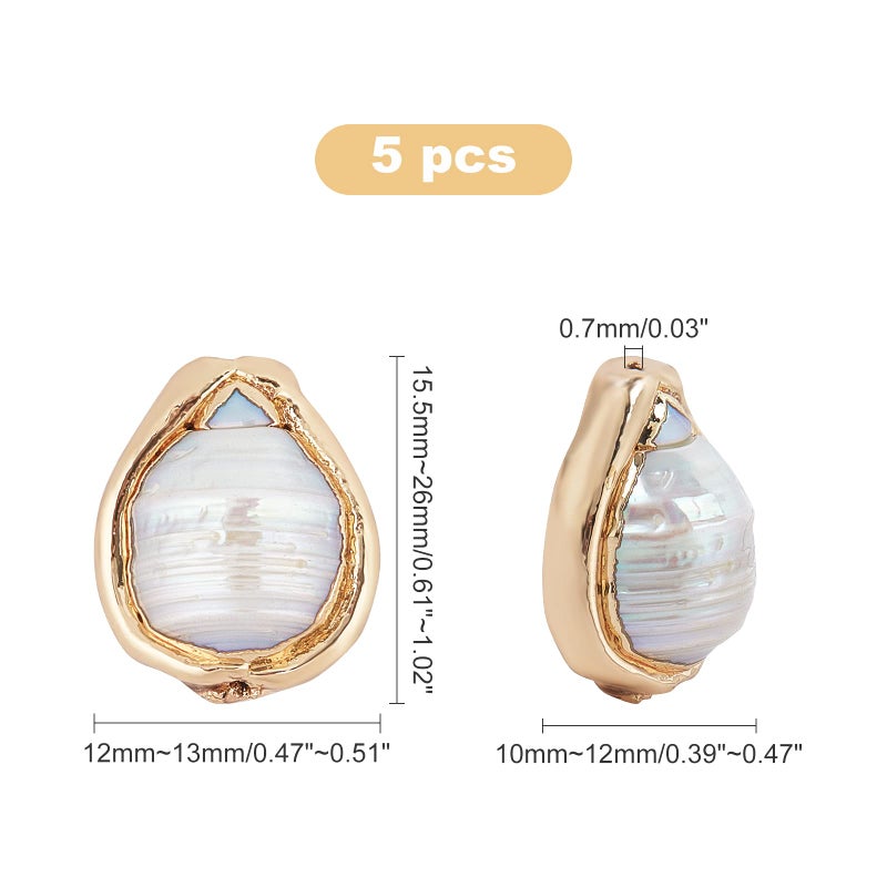 CHGCRAFT 5Pcs 15.5~26mm Natural Baroque Pearl Beads Cultured Freshwater Pearl Spacer Beads Nuggets Shaped Loose Beads with Golden Tone Edge for DIY Earring Jewelry Making - Image 1